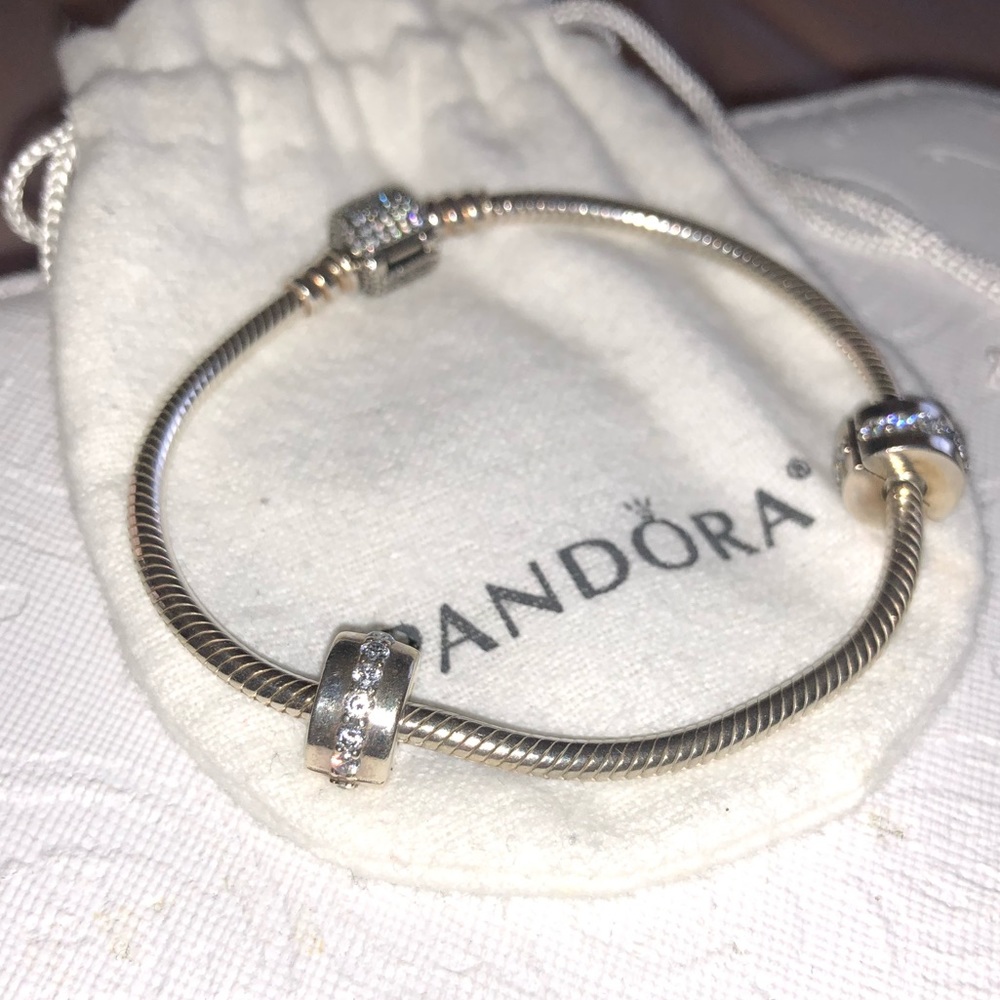 Pandora Clasp Chain Bracelet with two clip charms